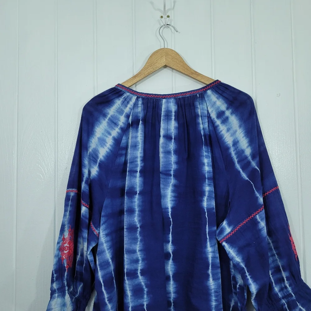 Chicos 4 Womens Sz 20/22 Blue White Tie Dye Tunic Pink Embroidery With Tassels - Picture 6 of 15